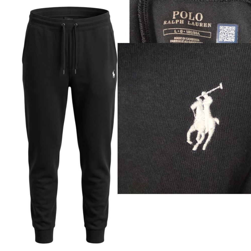Polo Ralph Lauren Joggers Men Large Black Double-Knit Pony Sweatpants L EUC